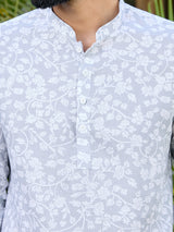 Gray Tropical Printed Rayon Short Kurta