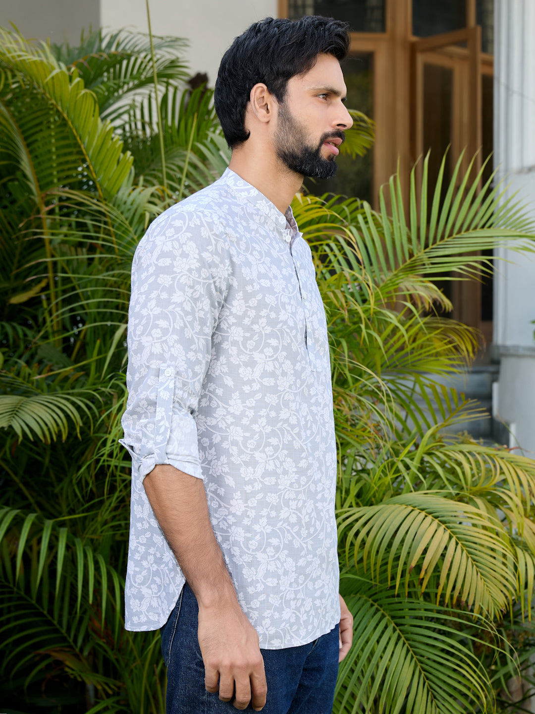 Gray Tropical Printed Rayon Short Kurta