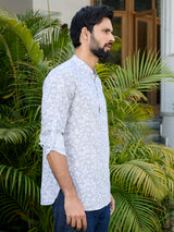 Gray Tropical Printed Rayon Short Kurta