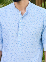 Blue Printed Rayon Short Kurta