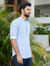 Blue Printed Rayon Short Kurta