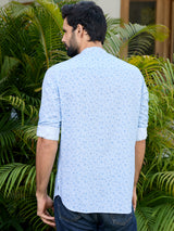 Blue Printed Rayon Short Kurta