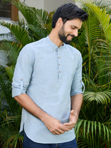 Blue Deluxe Cotton Short Kurta