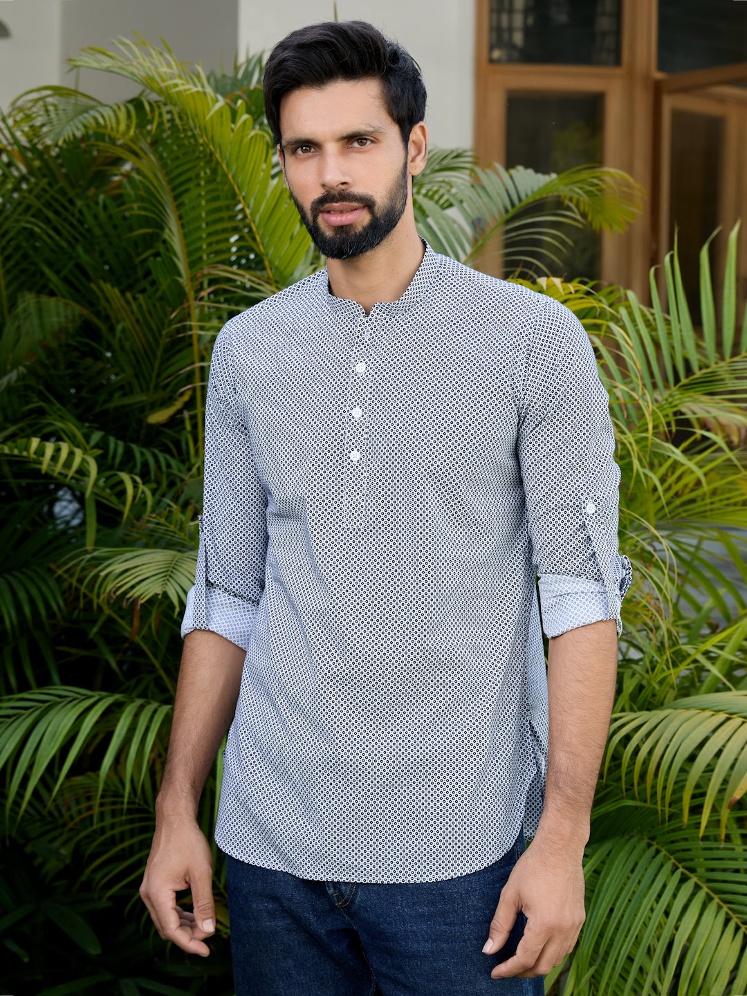 Black Floral Printed Rayon Short Kurta