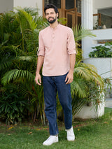 Men Pack Of 2 Peach & Turquoise Blue Cotton Solid Short Kurta
