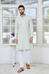 Pastel Green Thread Embroidered and Sequin Rayon Straight Kurta