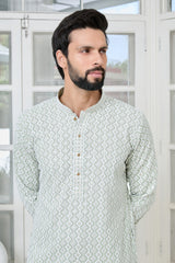 Pastel Green Thread Embroidered and Sequin Rayon Straight Kurta