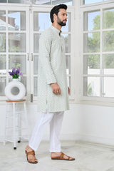 Pastel Green Thread Embroidered and Sequin Rayon Straight Kurta