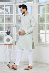 Pastel Green Thread Embroidered and Sequin Rayon Straight Kurta