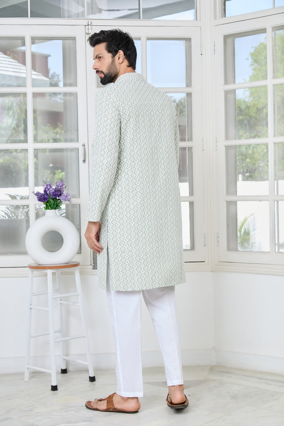 Pastel Green Thread Embroidered and Sequin Rayon Straight Kurta
