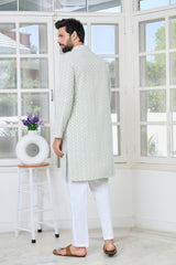 Pastel Green Thread Embroidered and Sequin Rayon Straight Kurta