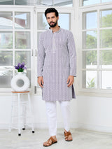 Purple Thread Embroidered and Sequin Rayon Straight Kurta