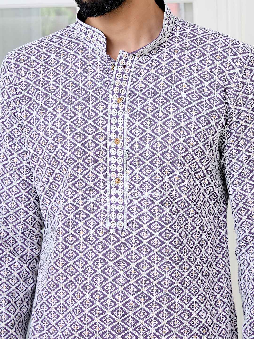Purple Thread Embroidered and Sequin Rayon Straight Kurta