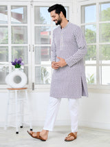 Purple Thread Embroidered and Sequin Rayon Straight Kurta