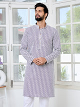 Purple Thread Embroidered and Sequin Rayon Straight Kurta