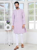 Pastel Purple Thread Embroidered and Sequin Rayon Straight Kurta