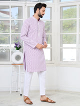 Pastel Purple Thread Embroidered and Sequin Rayon Straight Kurta