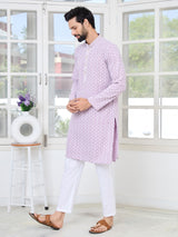 Pastel Purple Thread Embroidered and Sequin Rayon Straight Kurta