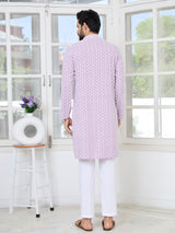 Pastel Purple Thread Embroidered and Sequin Rayon Straight Kurta