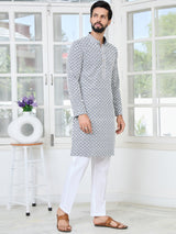 Dark Grey Thread Embroidered and Sequin Rayon Straight Kurta
