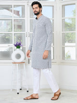 Dark Grey Thread Embroidered and Sequin Rayon Straight Kurta