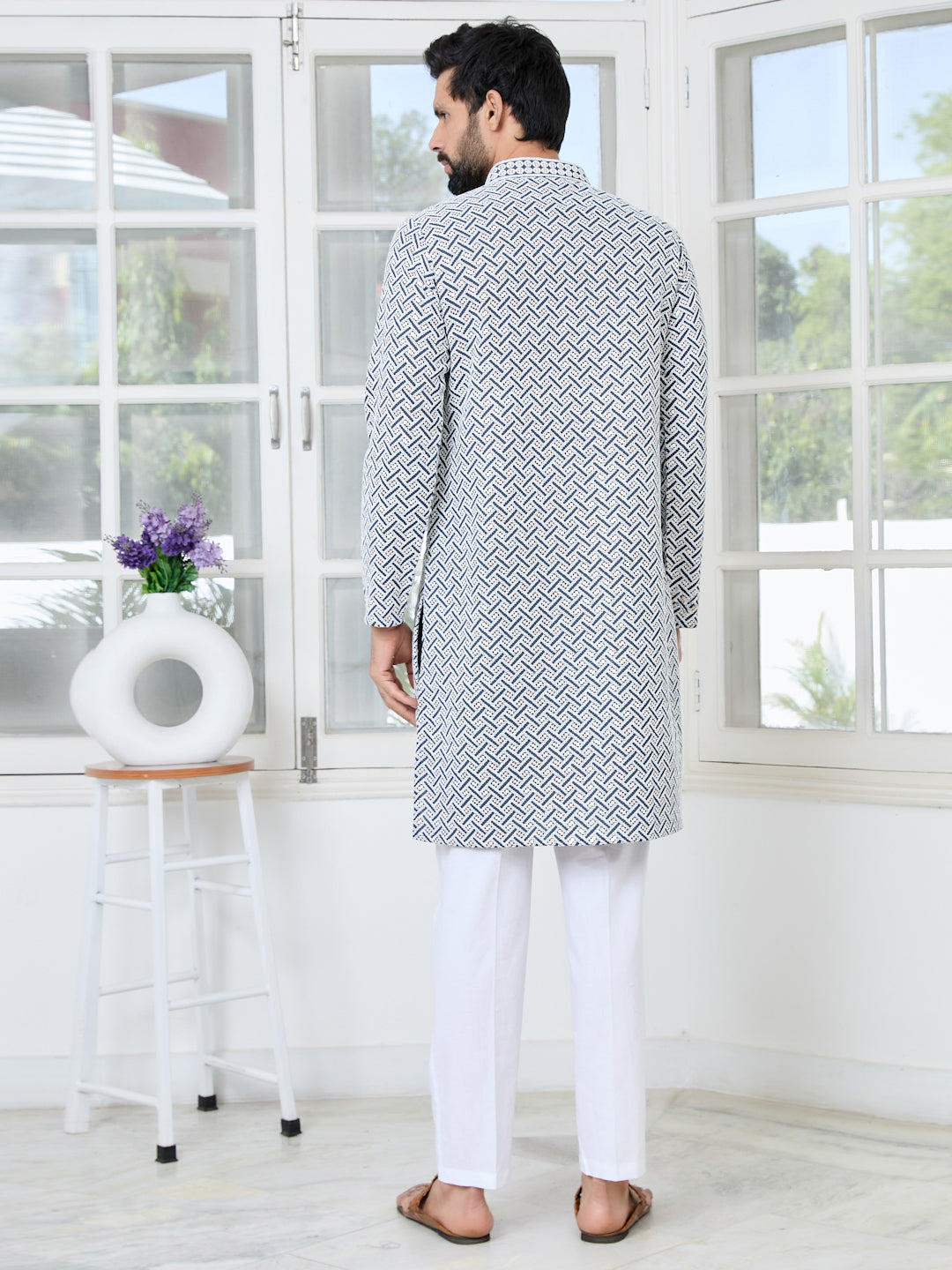 Dark Grey Thread Embroidered and Sequin Rayon Straight Kurta