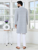 Dark Grey Thread Embroidered and Sequin Rayon Straight Kurta
