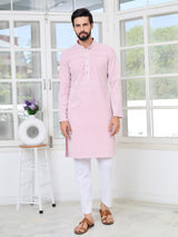 Pink Thread Embroidered and Sequin Rayon Straight Kurta