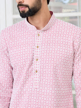 Pink Thread Embroidered and Sequin Rayon Straight Kurta