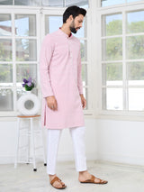 Pink Thread Embroidered and Sequin Rayon Straight Kurta