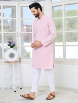 Pink Thread Embroidered and Sequin Rayon Straight Kurta