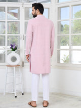 Pink Thread Embroidered and Sequin Rayon Straight Kurta