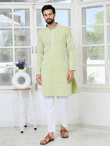 Parrot Green Thread Embroidered and Sequin Rayon Straight Kurta