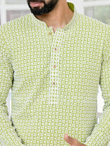 Parrot Green Thread Embroidered and Sequin Rayon Straight Kurta