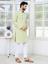 Parrot Green Thread Embroidered and Sequin Rayon Straight Kurta