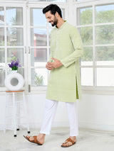 Parrot Green Thread Embroidered and Sequin Rayon Straight Kurta