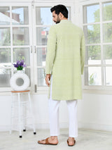 Parrot Green Thread Embroidered and Sequin Rayon Straight Kurta