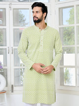Parrot Green Thread Embroidered and Sequin Rayon Straight Kurta