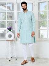Blue Thread Embroidered and Sequin Rayon Straight Kurta
