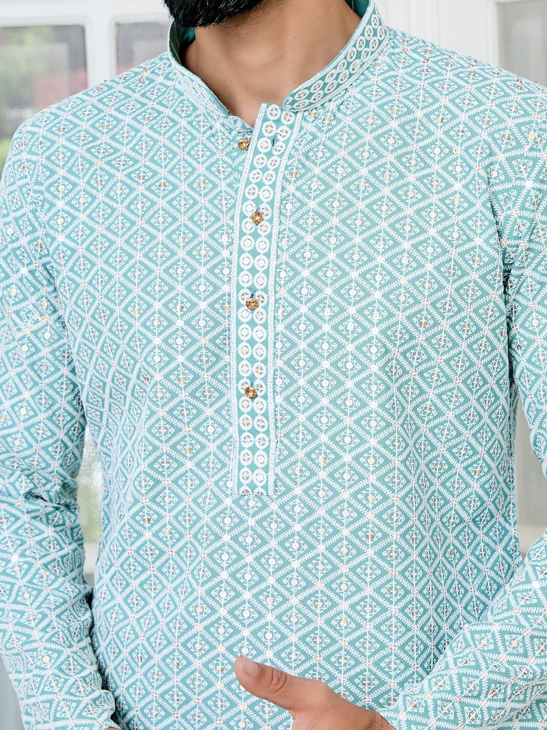 Blue Thread Embroidered and Sequin Rayon Straight Kurta
