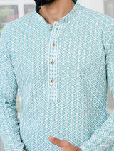 Blue Thread Embroidered and Sequin Rayon Straight Kurta