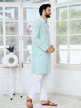 Blue Thread Embroidered and Sequin Rayon Straight Kurta