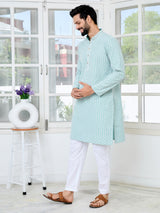 Blue Thread Embroidered and Sequin Rayon Straight Kurta