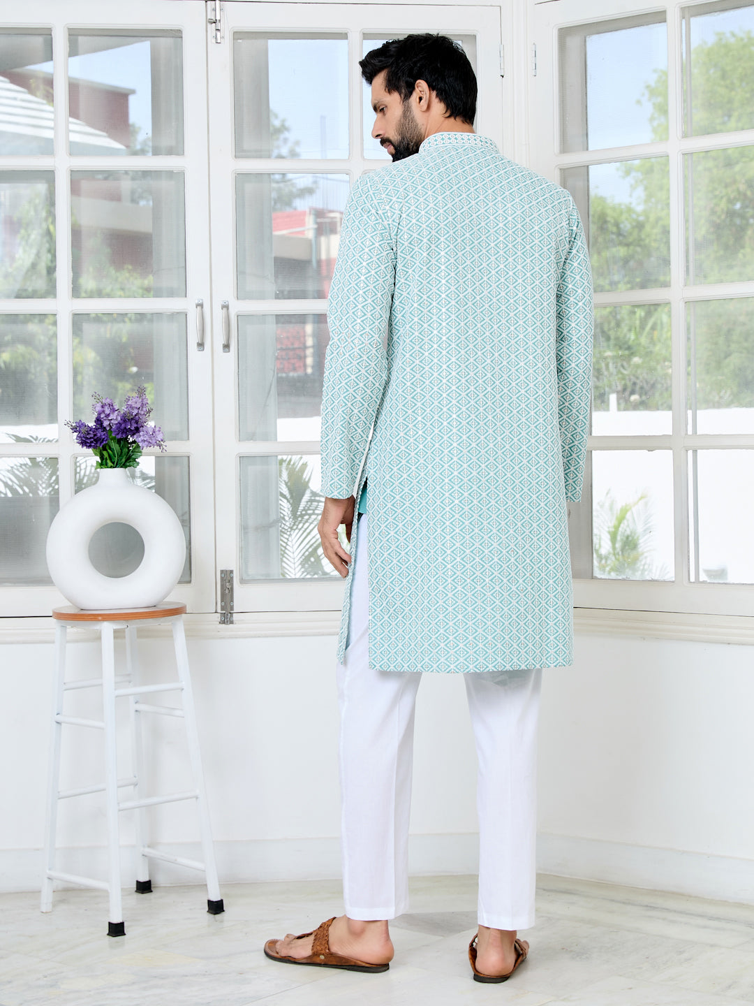 Blue Thread Embroidered and Sequin Rayon Straight Kurta