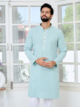 Blue Thread Embroidered and Sequin Rayon Straight Kurta