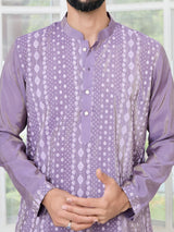 Purple Embossed Printed Cotton Chanderi Straight Kurta