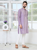 Purple Embossed Printed Cotton Chanderi Straight Kurta