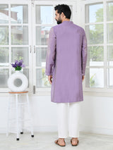 Purple Embossed Printed Cotton Chanderi Straight Kurta