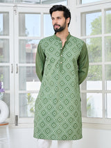 Green Embossed Printed Cotton Chanderi Straight Kurta