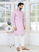 Purple Sequins Embroidered Chanderi Straight Kurta with Yoke Design